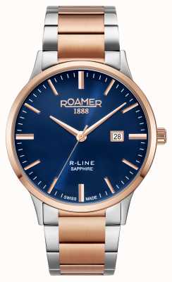 Roamer R-line klassieke blauwe wijzerplaat roségouden tweekleurige armband 718833 47 45 70