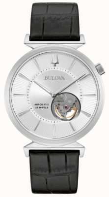 Bulova Heren | regatta | automatisch | zilveren wijzerplaat | zwarte leren band 96A240