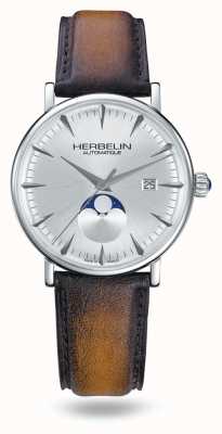 Herbelin Inspiratie zilveren wijzerplaat bruine leren band limited edition horloge 1547/TN12GP