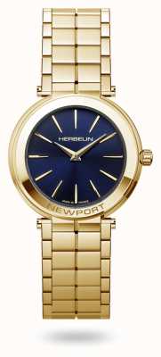 Herbelin Newport slanke blauwe wijzerplaat gouden pvd armband horloge 16922/BP15