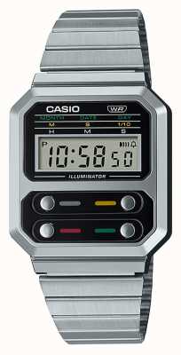 Casio Vintage roestvrij stalen digitaal horloge A100WE-1AEF