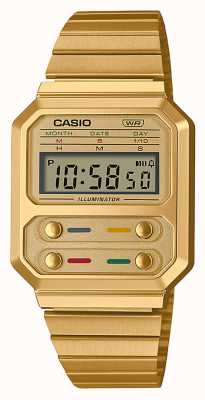 Casio Vintage gouden roestvrijstalen digitaal horloge A100WEG-9AEF