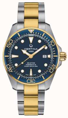 Certina Ds action diver 43 mm powermatic 80 blauw two tone C0326072204100
