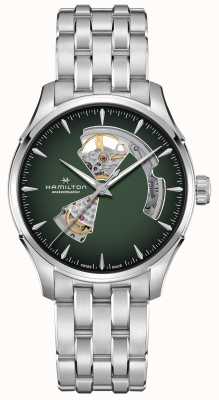 Hamilton Jazzmaster open hart automatisch (40 mm) groene wijzerplaat / roestvrijstalen armband H32675160