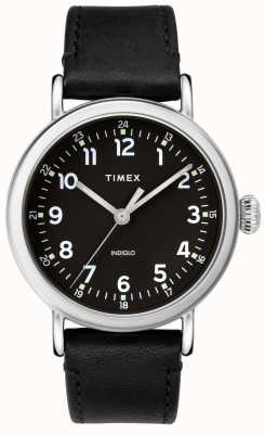 Timex Standaard 40 mm zilverkleurige kast zwarte wijzerplaat zwarte leren band TW2T20200