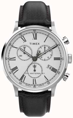 Timex Waterbury klassieke heren 40 mm chrono roestvrijstalen kast met wijzerplaat zwarte band TW2U88100