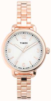 Timex Dames standaard demi 30 mm roségoudkleurige kast met witte wijzerplaat roségoudkleurige armband TW2U60700