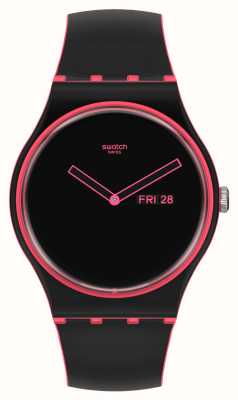 Swatch Minimale lijn roze zwart en roze horloge SO29P700