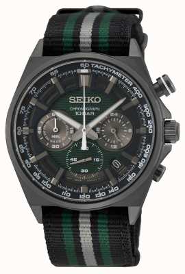 Seiko Heren chronograaf horloge groene wijzerplaat zwarte en groene band SSB411P1