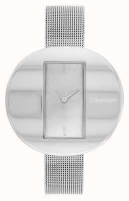 Calvin Klein Sculpturale zilveren rechthoekige wijzerplaat | stalen mesh armband 25200016