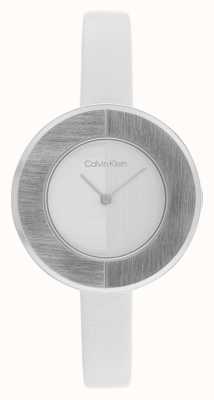 Calvin Klein Dames zilveren wijzerplaat | horloge met witte leren band 25200026
