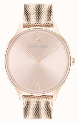Calvin Klein 2 uur rosé gouden wijzerplaat | roségouden roestvrijstalen mesh-armband 25200002