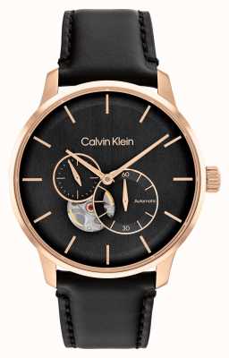 Calvin Klein Leren horlogeband voor heren automatisch zwart en roségoud 25200074