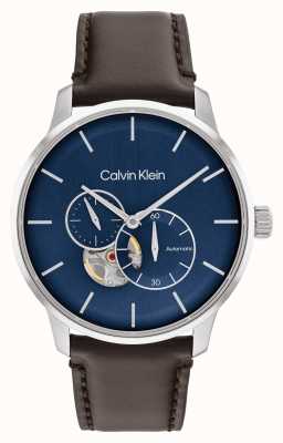 Calvin Klein Automatisch bruin lederen horloge met blauwe wijzerplaat voor heren 25200075