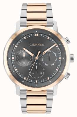Calvin Klein Grijze wijzerplaat | tweekleurige roestvrijstalen armband 25200064