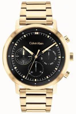 Calvin Klein Zwarte wijzerplaat | gouden pvd stalen armband 25200065