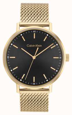 Calvin Klein Zwarte heren wijzerplaat | gouden roestvrijstalen armband 25200049