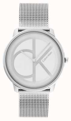 Calvin Klein Zilveren en witte ck wijzerplaat | stalen mesh armband 25200027