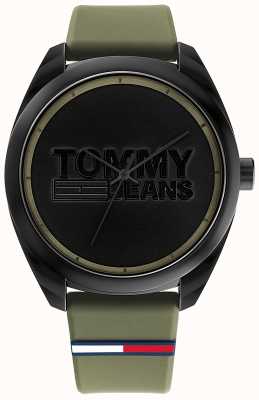 Tommy Jeans San diego heren | zwarte wijzerplaat | groene siliconen band 1791930