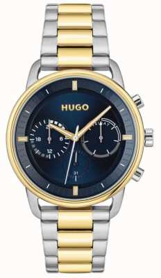 HUGO Heren #advies | blauwe wijzerplaat | tweekleurige roestvrijstalen armband 1530235