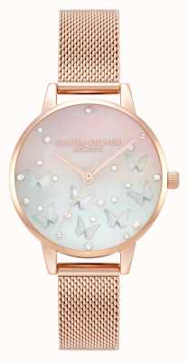 Olivia Burton Sparkle vlinder roze gradiënt wijzerplaat mesh armband horloge OB16MB38