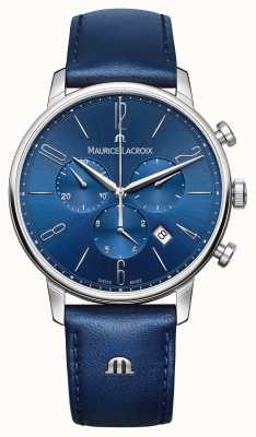 Maurice Lacroix Eliros chronograaf blauw lederen horloge EL1098-SS001-420-4