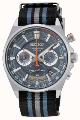 Seiko Heren chronograaf horloge met blauwe wijzerplaat nato band SSB409P1
