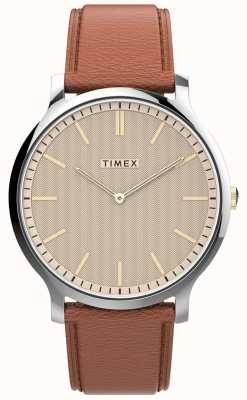 Timex Galerij | beige wijzerplaat | bruin lederen band TW2V28200