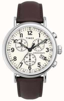 Timex Heren | standaard chrono | beige wijzerplaat | bruin leer TW2V27600