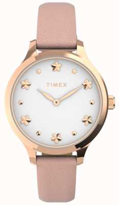 Timex Peyton dames | witte wijzerplaat | roze leren band TW2V23700