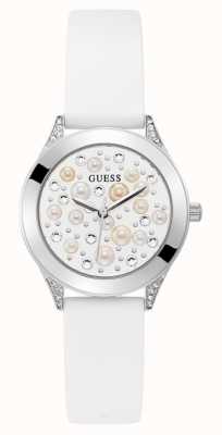 Guess Dames | parel wijzerplaat | witte siliconen | band GW0381L1