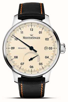 MeisterSinger Primatisch nieuw | ivoren wijzerplaat | zwarte veganistische leren band PR903