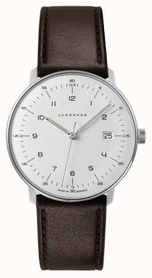 Junghans Heren max bill quartz witte wijzerplaat bruin lederen horloge 41/4461.02