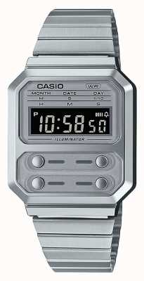 Casio Collectie vintage roestvrij staal digitaal horloge A100WE-7BEF