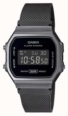 Casio Collectie vintage black plated stalen mesh armband A168WEMB-1BEF