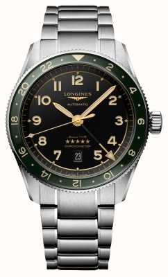 LONGINES Spirit zulu time gmt 42 mm stalen armband met groene bezel L38124636