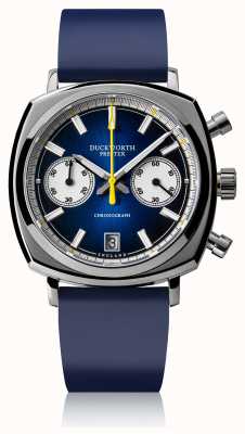 Duckworth Prestex Chrono 42 | blauwe wijzerplaat | blauwe rubberen band D550-03-DR