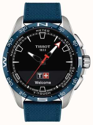Tissot T-Touch Connect solar titanium (47,5 mm) zwarte wijzerplaat / blauwe band van synthetisch generfd rundleer T1214204705106