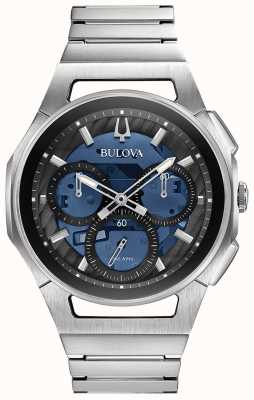 Bulova Curv blauwe chronograaf wijzerplaat roestvrij stalen armband 96A205