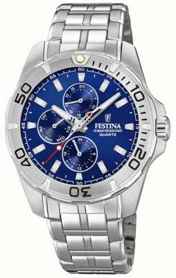 Festina Multifunctioneel herenhorloge met stalen armband blauwe wijzerplaat F20445/2