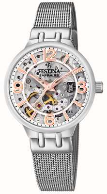 Festina Dames skeleton automatisch horloge met mesh armband F20579/1