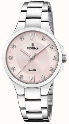 Festina Dames stalen horloge met cz set & stalen armband F20582/2