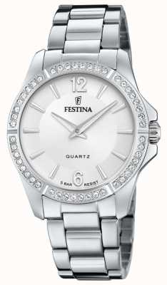 Festina Dames stalen horloge met cz set & stalen armband F20593/1