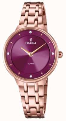Festina Dames rose-pltd. horloge w/cz set & stalen armband F20602/2