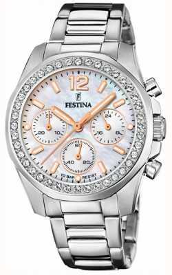 Festina Dames chrono horloge met cz sets & stalen armband F20606/1