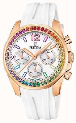 Festina Dames rose-plt.steel chrono horloge met rubberen band F20611/2