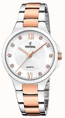 Festina Dames rose-pltd. horloge w/cz set & stalen armband F20612/1