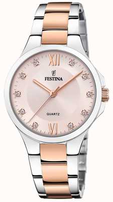 Festina Dames rose-pltd. horloge w/cz set & stalen armband F20612/2