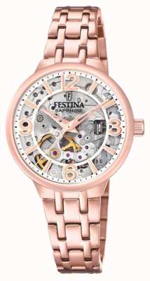 Festina Dames rose-pltd.skeleton automatisch horloge met armband F20616/1