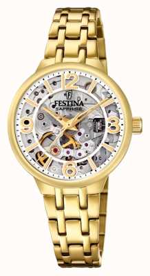 Festina Dames gold-pltd.skeleton automatisch horloge met armband F20617/1